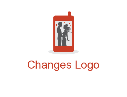 online dating site logo with the image of a couple with hearts inside a phone