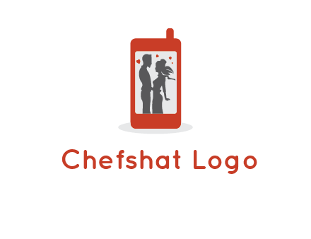 online dating site logo with the image of a couple with hearts inside a phone