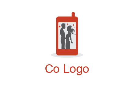 online dating site logo with the image of a couple with hearts inside a phone