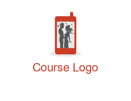 online dating site logo with the image of a couple with hearts inside a phone