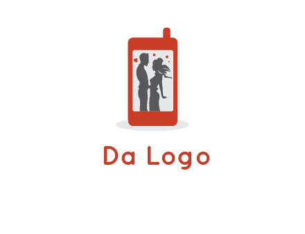 online dating site logo with the image of a couple with hearts inside a phone