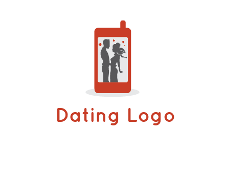 online dating site logo with the image of a couple with hearts inside a phone