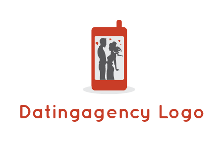 online dating site logo with the image of a couple with hearts inside a phone