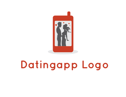 online dating site logo with the image of a couple with hearts inside a phone