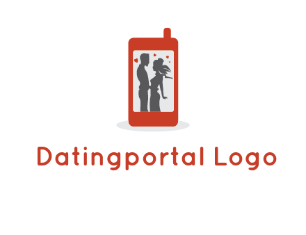 online dating site logo with the image of a couple with hearts inside a phone