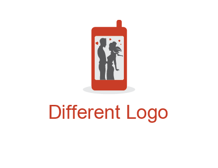 online dating site logo with the image of a couple with hearts inside a phone