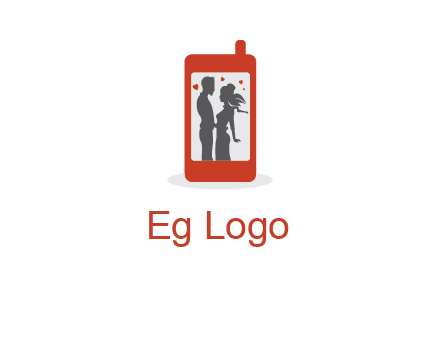 online dating site logo with the image of a couple with hearts inside a phone