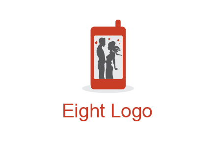 online dating site logo with the image of a couple with hearts inside a phone