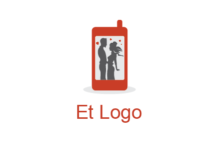online dating site logo with the image of a couple with hearts inside a phone