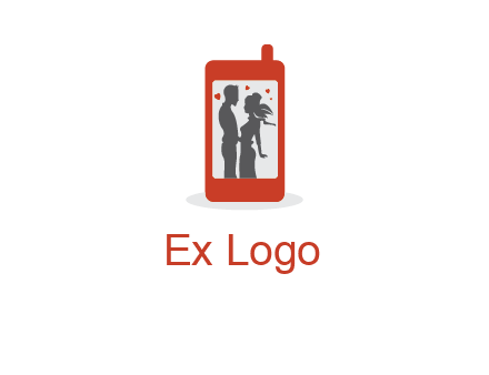 online dating site logo with the image of a couple with hearts inside a phone