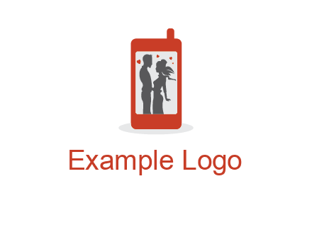 online dating site logo with the image of a couple with hearts inside a phone