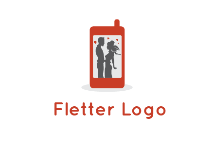 online dating site logo with the image of a couple with hearts inside a phone