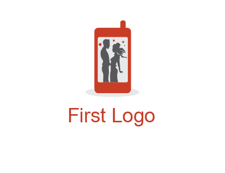 online dating site logo with the image of a couple with hearts inside a phone