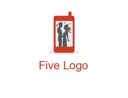 online dating site logo with the image of a couple with hearts inside a phone
