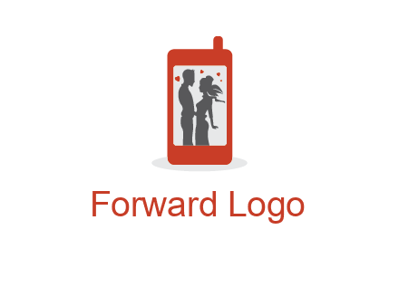 online dating site logo with the image of a couple with hearts inside a phone