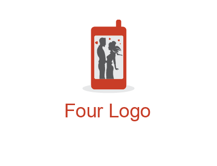 online dating site logo with the image of a couple with hearts inside a phone