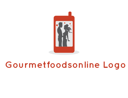 online dating site logo with the image of a couple with hearts inside a phone