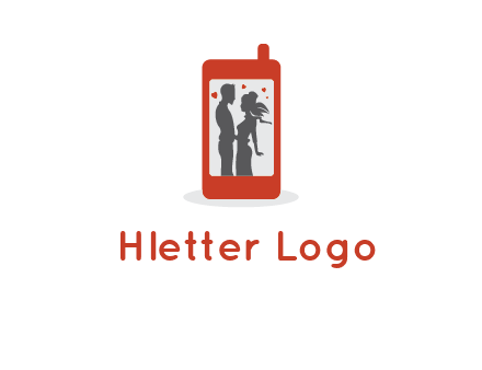 online dating site logo with the image of a couple with hearts inside a phone