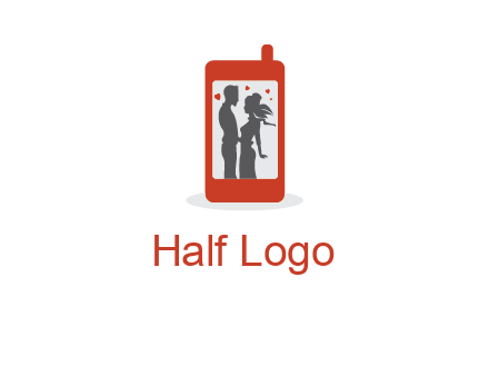 online dating site logo with the image of a couple with hearts inside a phone