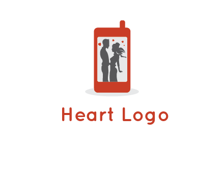 online dating site logo with the image of a couple with hearts inside a phone