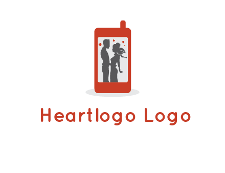 online dating site logo with the image of a couple with hearts inside a phone