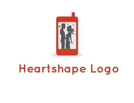 online dating site logo with the image of a couple with hearts inside a phone