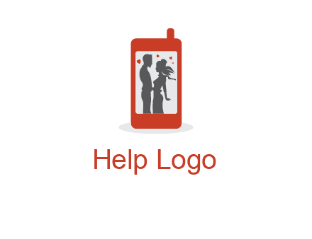 online dating site logo with the image of a couple with hearts inside a phone