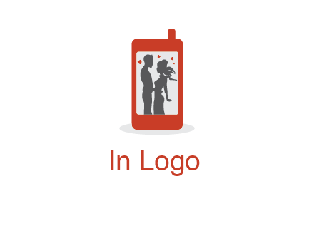 online dating site logo with the image of a couple with hearts inside a phone