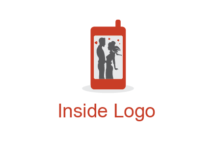 online dating site logo with the image of a couple with hearts inside a phone