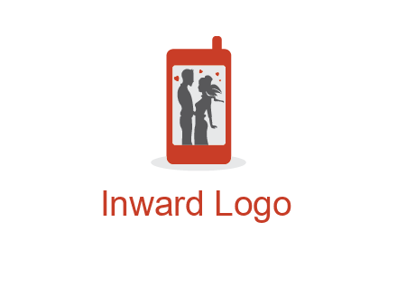 online dating site logo with the image of a couple with hearts inside a phone