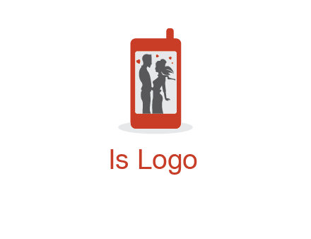 online dating site logo with the image of a couple with hearts inside a phone