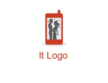 online dating site logo with the image of a couple with hearts inside a phone
