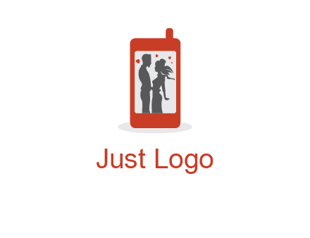 online dating site logo with the image of a couple with hearts inside a phone