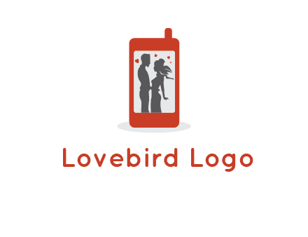 online dating site logo with the image of a couple with hearts inside a phone
