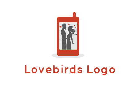 online dating site logo with the image of a couple with hearts inside a phone