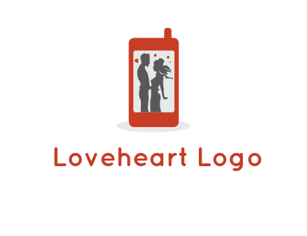 online dating site logo with the image of a couple with hearts inside a phone