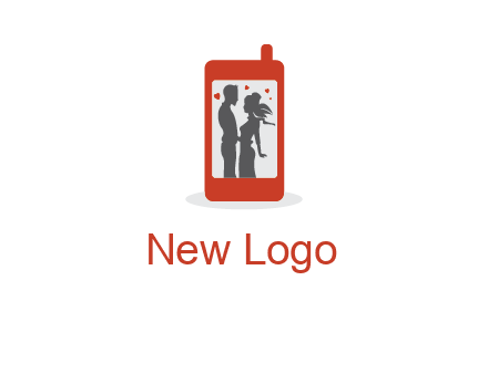 online dating site logo with the image of a couple with hearts inside a phone