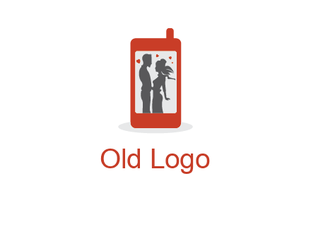 online dating site logo with the image of a couple with hearts inside a phone