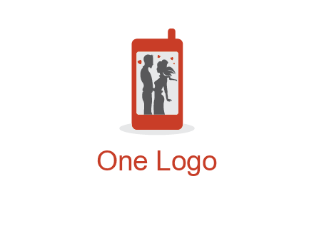 online dating site logo with the image of a couple with hearts inside a phone