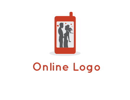 online dating site logo with the image of a couple with hearts inside a phone