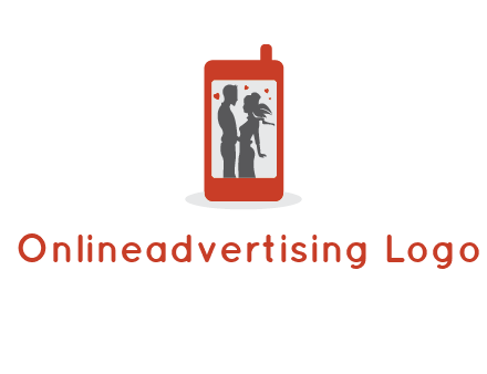 online dating site logo with the image of a couple with hearts inside a phone