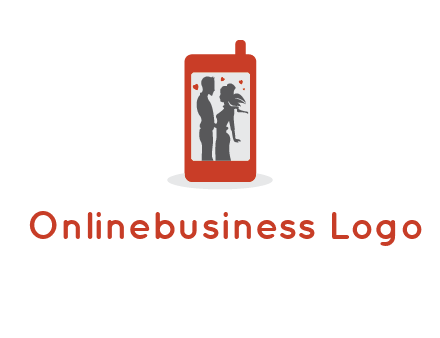 online dating site logo with the image of a couple with hearts inside a phone
