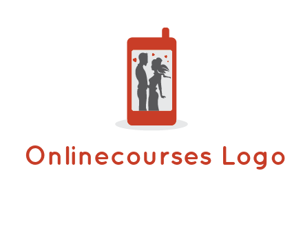 online dating site logo with the image of a couple with hearts inside a phone