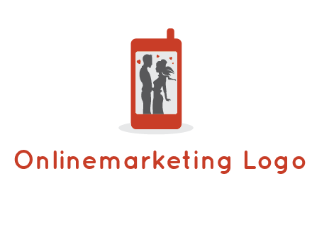 online dating site logo with the image of a couple with hearts inside a phone