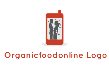 online dating site logo with the image of a couple with hearts inside a phone