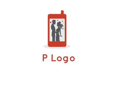 online dating site logo with the image of a couple with hearts inside a phone