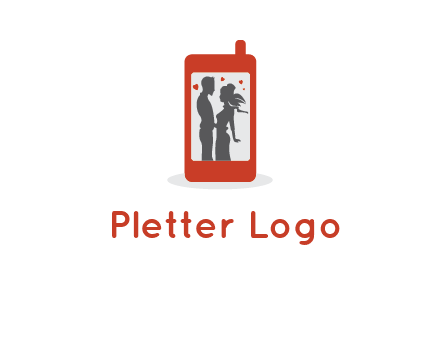 online dating site logo with the image of a couple with hearts inside a phone