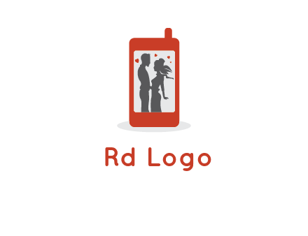 online dating site logo with the image of a couple with hearts inside a phone