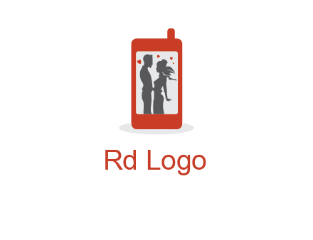 online dating site logo with the image of a couple with hearts inside a phone