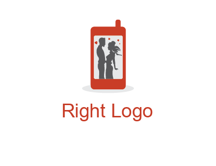 online dating site logo with the image of a couple with hearts inside a phone